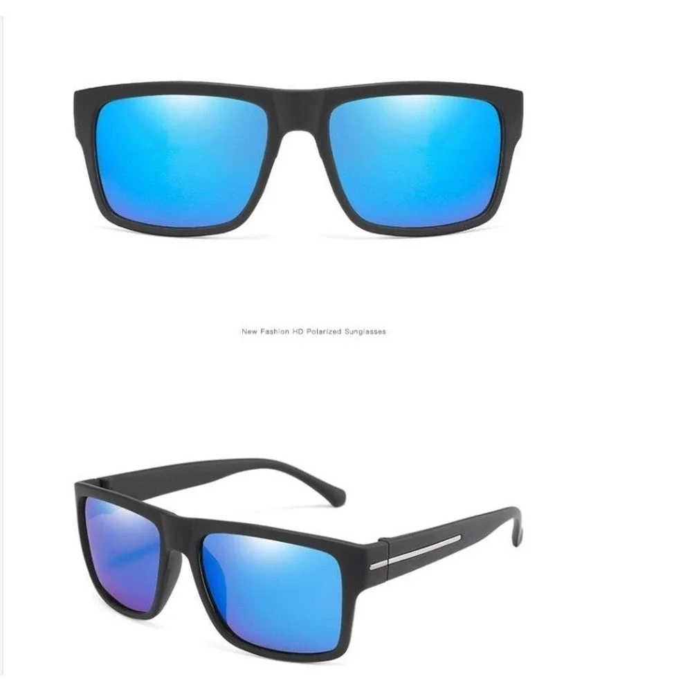 Polarized Sunglasses Men Driving Fishing Square Frame Blue Mirror Lens Gafas New
